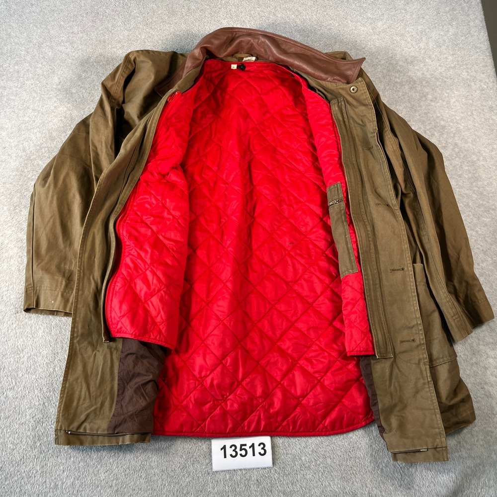 Marlboro Barn Coat Mens L Brown Good Vintage Quilted Lining Leather Collar